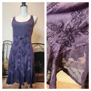 🔮 Vintage Y2K Witchy Celestial Cottagecore Boho Embroidered Mini Dress Large L